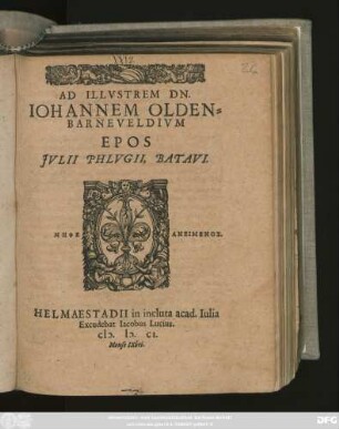 Ad Illustrem Dn. Johannem Oldenbarneveldium Epos Julii Phlugii, Batavi.