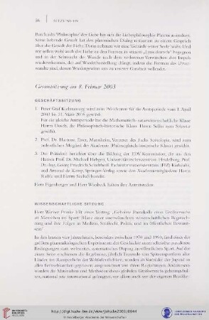 Gesamtsitzung am 8. Februar 2003