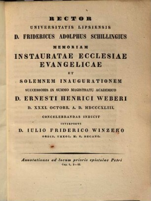 Annotationes ad locum prioris epistolae Petri cap. I, 3 - 12