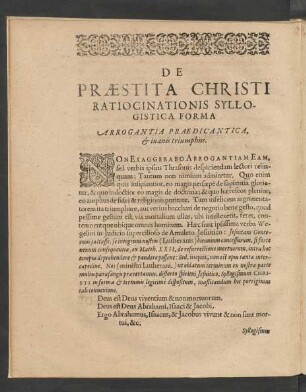 De Praestitia Christi Ratiocinationis Syllogistica Forma