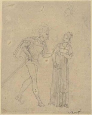 Zu Goethes "Faust": Blatt 8 (10): Erste Begegnung (Faust bietet Gretchen Arm und Geleit an)