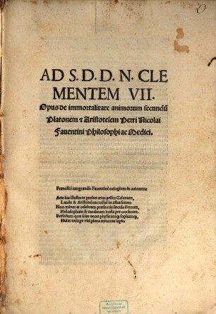 Ad S. D. D. N. Clementem VII. opus de immortalitate animorum