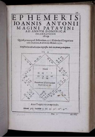 Ephemeris Joannis Antonii Magini Patavini Ad Annum Dominicae Incarnationis 1609