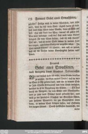 Ferners Gebet eines Erwachsenen, nach Ablegung seines Glaubens-Bekenntnisses.