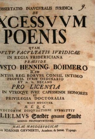 Diss. inaug. iur. de excessuum poenis
