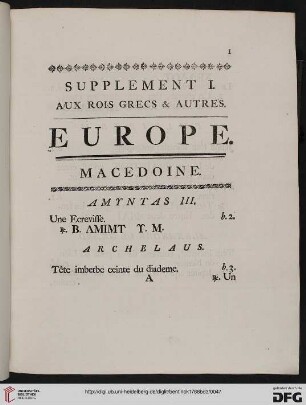 Supplément I: Aux rois grecs & autres. Europe. Macedoine