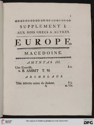 Supplément I: Aux rois grecs & autres. Europe. Macedoine