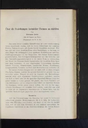 Über die Beziehungen instabiler Formen zu stabilen.