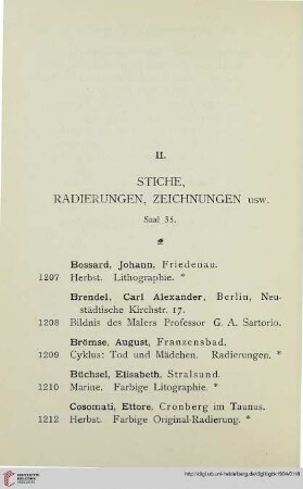 II: Stiche, Radierungen, Zeichnungen usw. (Nr. 1207-1290)