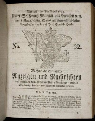 No. 32. Montags, den 8ten August 1774