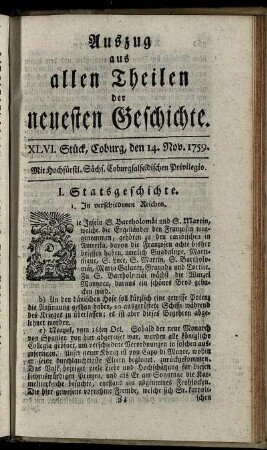 XLVI. Stück, Coburg, den 14. Nov. 1759.