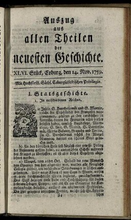 XLVI. Stück, Coburg, den 14. Nov. 1759.