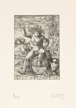 Bacchus auf einem Fass sitzend