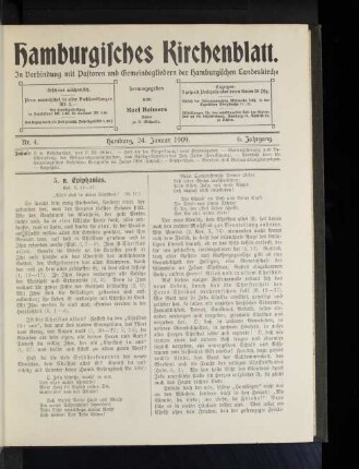 Nr. 4. Hamburg, 24. Januar 1909. 6. Jahrgang.