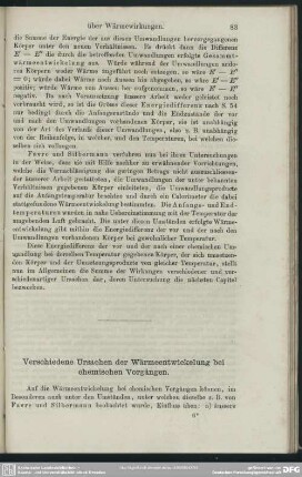 Verschiedene Ursachen der Wärmeentwickelung bei chemischen Vorgängen