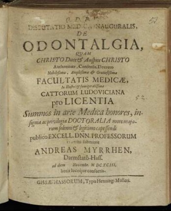 Disputatio Medica Inauguralis, De Odontalgia