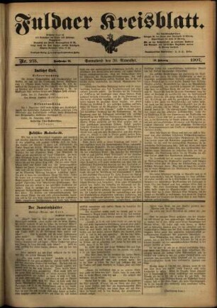 Erste Ausgabe vom Samstag, den 30. November 1907.