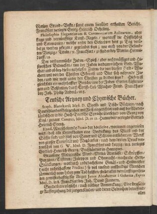 Teutsche Artzney und Chymische Bücher.