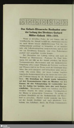 Das Gelinek-Körnersche Realinstitut unter der Leitung des Direktors Gerhard Müller-Gelinek 1884-1918