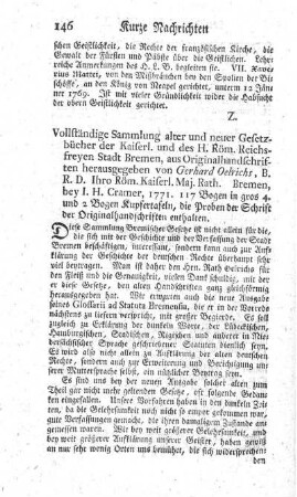 Vollständige Sammlung alter und neuer Gesetzbücher der kaiserl. freyen Reichsstadt Bremen, aus Originalhandschriften.