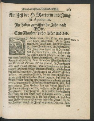 Am Fest des H. Martyrin und Jungfer Apolloniae