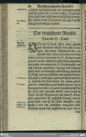 Der dreyzehende Artickel: Von der H. Tauf