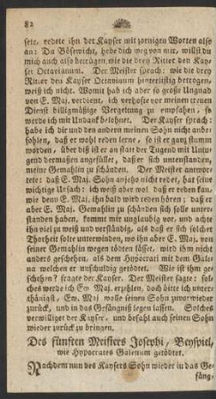 Des fünften Meisters Josephi, Beyspiel, wie Hypocrates Galenum getödtet.