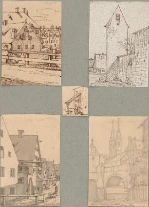 Hoffstadt, Friedrich; Kassette 2: Mappe II.5, Wohnhäuser (1123-1141) - u. a. in Wolfsburg, "auf dem Trödelmarkt in Nürnberg" (Perspektiven)