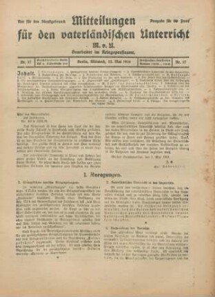17.1918: Mitteilungen für den vaterländischen Unterricht
