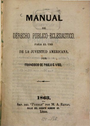 Manual de derecho publico-eclesiastico para el uso de la juventud Americana