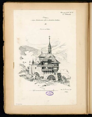 Pirschhaus Monatskonkurrenz November 1890: Aufriss Ansicht von Westen 1:100; Maßstabsleiste
