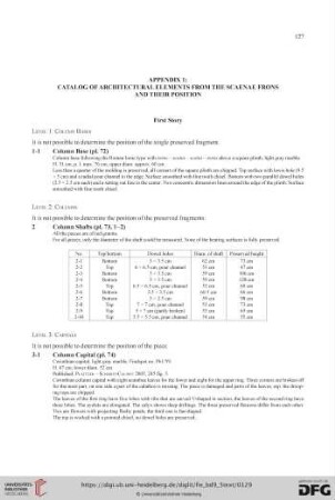 Appendix 1: Catalog of architectural elements from the scanae frons and their position