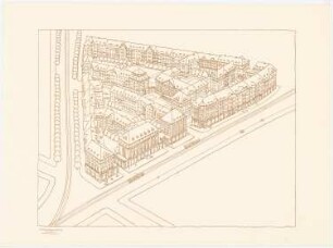 Bebauungsplan Schöneberger Südgelände, Berlin: Perspektivische Ansicht (Vogelschau) (Druck von Inv.Nr. 20585)