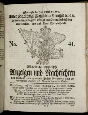 No. 41. Montags, den 7ten Oktober 1771.