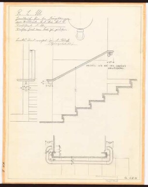 Reichsluftfahrtministerium, Berlin: Treppe Eingangshalle (Q1/L2, 2.-7. OG): Handlauf, Ansichten 1:10