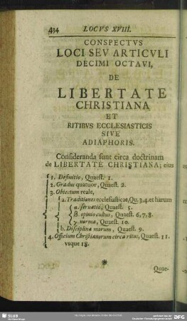 Conspectus Loci Seu Articuli Decimi Octavi, De Libertate Christiana Et Ritibus Ecclesiasticis Sive Adiaphoris