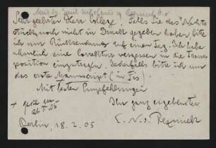Postkarte an Max Marschalk : 18.02.1905