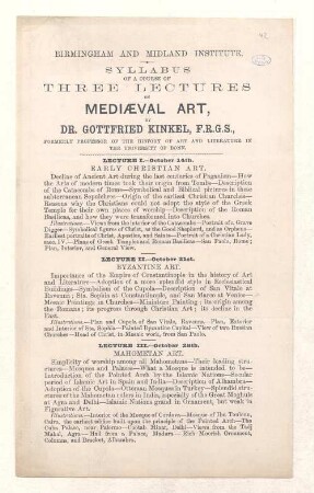 Syllabus of a course of three lectures on Mediaeval Art