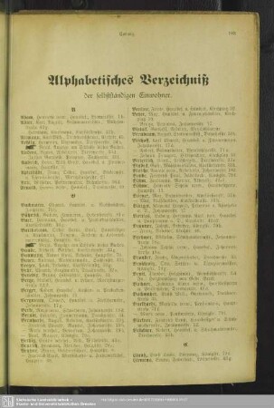 Einwohnerverzeichnis : Alphabetisches Verzeichniß der selbstständigen Einwohner