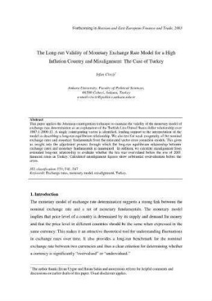 The Long-run Validity of Monetary Exchange Rate Model for a High Inflation Country and Misalignment: The Case of Turkey