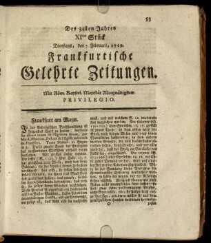 XItes Stück Dienstags, den 7. Februarii, 1769. - XXtes Stück Freytags, den 10. März, 1769.