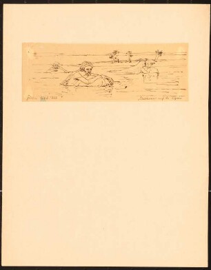 Schwimmer auf dem Tigris: Zwei Männer und eine Frau im Fluss (Nach- oder Durchzeichnung nach Globus, 1865, 323)
