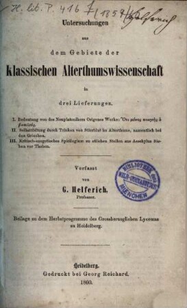 Jahresbericht über das Großh. Lyceum zu Heidelberg : am Schlusse d. Schuljahres .... 1859/60, Beil.