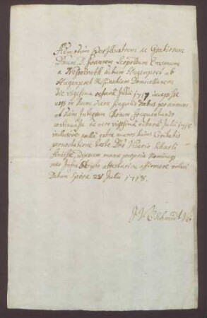 Zeugnis über die erste Residenz des Johann Leopold Erasmus von Nesselrode gen. Hugenpoet.