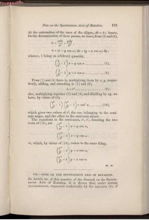 VII. Note on the spontaneous axis of rotation.