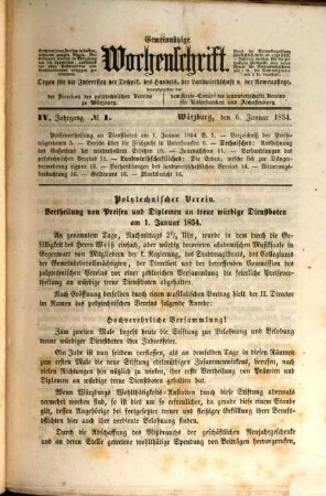 Gemeinnützige Wochenschrift : Organ für Technik, Volkswirthschaft u. Armenpflege. 4. 1854
