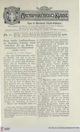 29: Einige kritische Randbemerkungen zur Ausstellung kirchlicher Kunst Schwabens und zur Generalversammlung des Diözesankunstvereins (1911), [1]