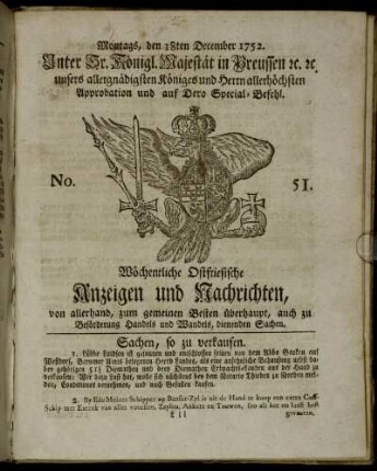 No. 51. Montags, den 18ten December 1752.