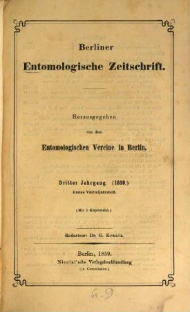 Berliner entomologische Zeitschrift. 3. 1859