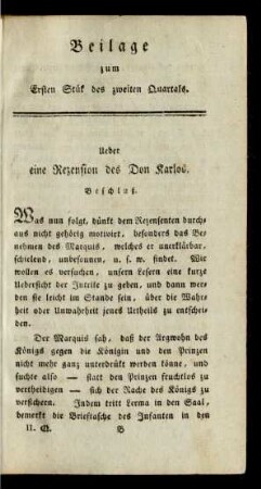 Beilage zum Ersten Stük des zweiten Quartals